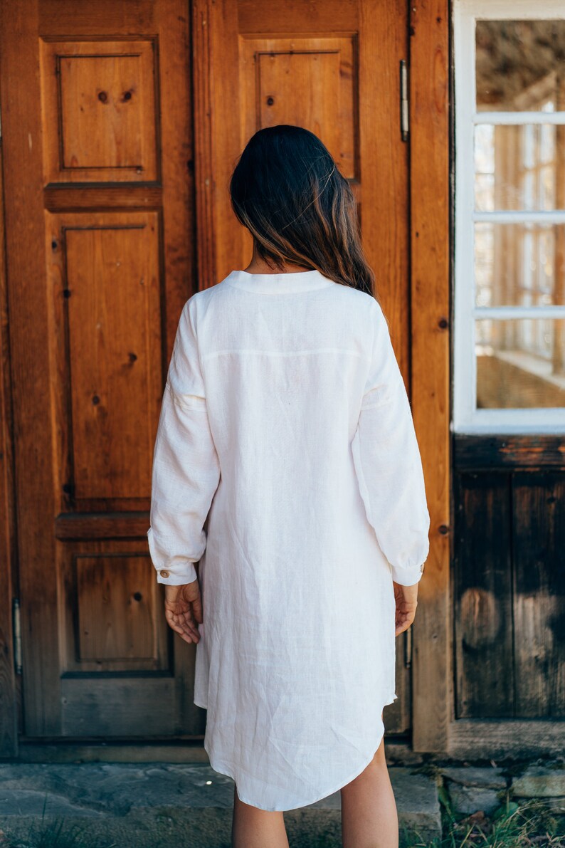 Women linen cardigan, linen kimono dress, with long sleeves and buttons, white linen cardigan, long cardigan Kimono Wrap, linen kimono coat image 5