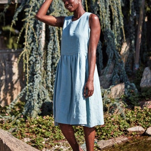 Linen women dress, summer linen dress, sleeveless dress , boho linen dress, bohemian dress, sustainable dresses,pregnancy dress,with pockets image 8