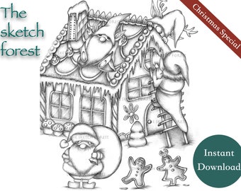 Christmas Printable Coloring Page I Xmas with gnomes l Christmas Coloring l Cute Coloring pages l Gingerbread l Instant Download PDF, JPG