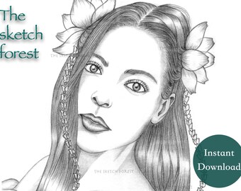 Printable Coloring Pages for Adults l Today is a gift, Ray l  Women Flowers Grayscale  l Instant Download PDF, JPG l Calming Coloring Pages