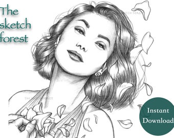 Printable Coloring Pages for Adults l Thinking of you, Kate l Women Flowers Grayscale  l Instant Download PDF, JPG l Fantasy Coloring