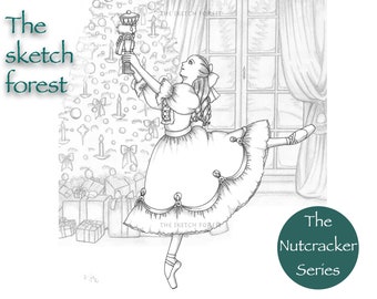 Printable Christmas Coloring Page l Ballet illustration l Clara l The Nutcracker l Greyscale l Ballerinas l Instant Download PDF, JPG