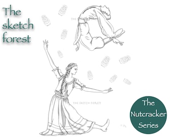 Printable Coloring Page l Ballet illustration l Russian Dance - The Nutcracker l Greyscale l Digital art l Instant Download PDF, JPG