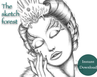 The Snow Queen l Coloring pages for Adults l Printable Coloring Page l Adults Coloring Book l Greyscale l Instant Download PDF, JPG