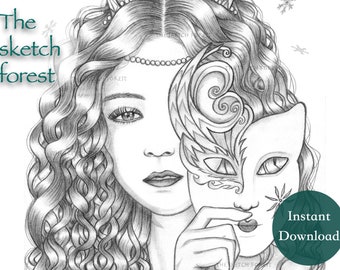 Printable Coloring Pages for Adults l Ice Princess, Sarah l Beautiful Women Grayscale  l Instant Download PDF, JPG l Fantasy Coloring