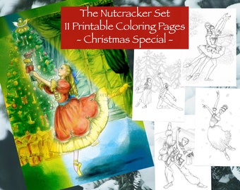 Christmas Printable Coloring Pages - The Nutcracker - 11 Set l Christmas gift l Ballet illustration l Instant Download PDF, JPG