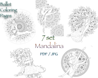 Mandala Coloriage imprimable pour adultes l 7 Mandala Ballerina illustration l Téléchargement instantané PDF, JPG l Coloriages apaisants