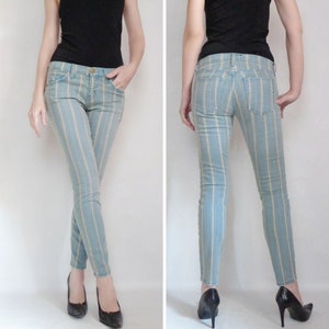 Striped jeans Low waist pants skinny Turquoise Current Elliott Size Small 25