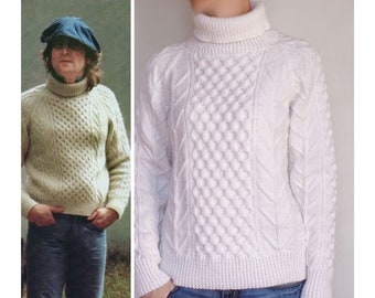 John Lennon Fisherman sweater turtleneck mens Chunky knit Raglan Aran Honeycomb Designer inspired Vintage  60s Small size