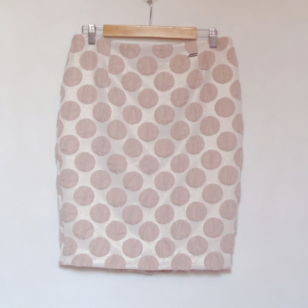 Guy Laroche skirt polka dot tan Straight skirt Shiny Two color Size 46 Large