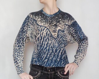 Stunning! Vintage 1980\u2019s Bejeweled Rhinestone Studs Jeweled Black Sweater