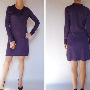 Purple knit dress Elegant dress Winter dress Tunic dress 90 mini dress Long sleeve knit dress Vintage S/M size