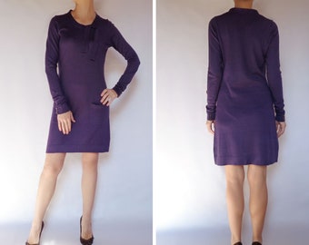 Purple knit dress Elegant dress Winter dress Tunic dress 90 mini dress Long sleeve knit dress Vintage S/M size