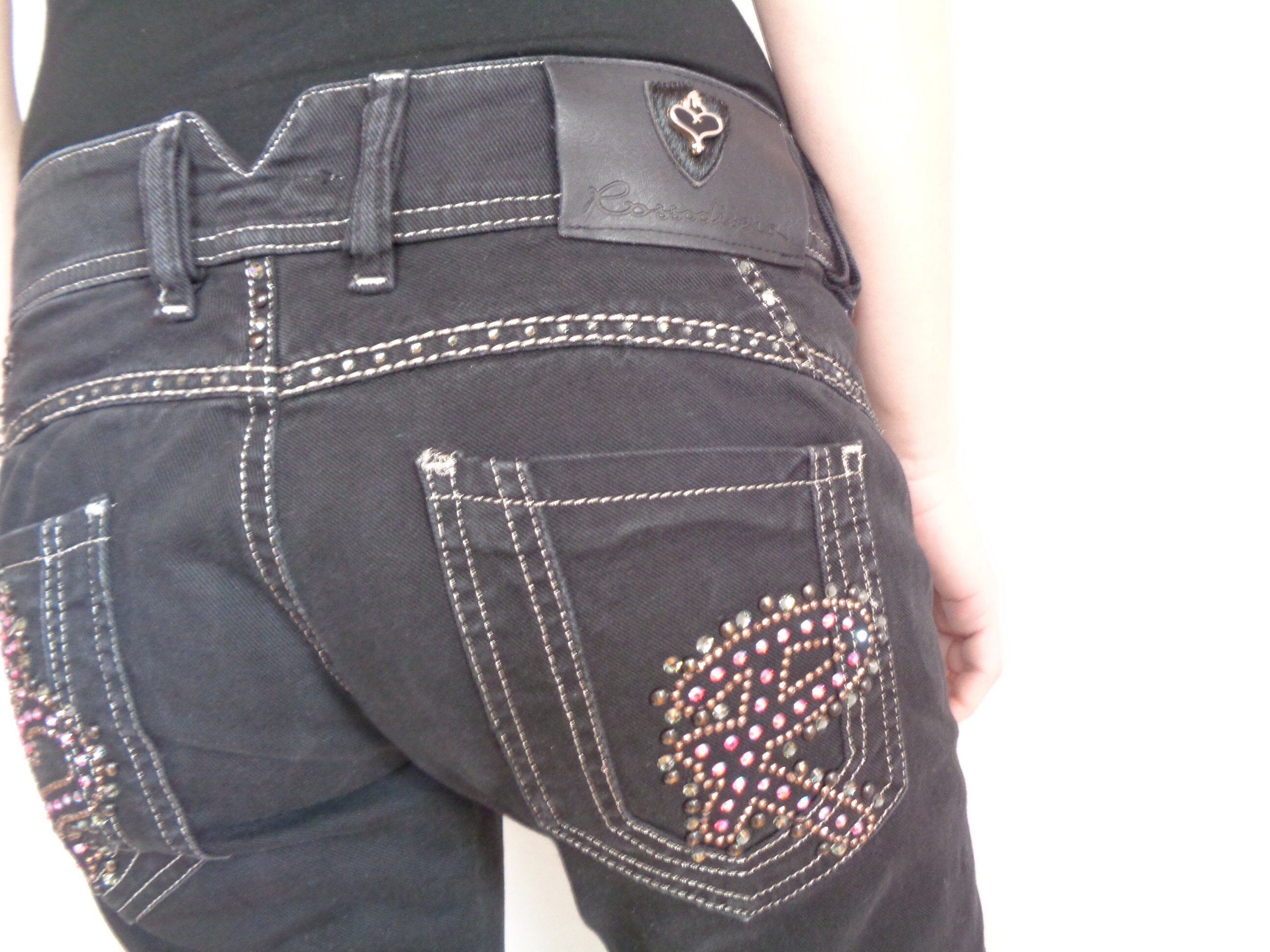 Rhinestone Crystal Low Rise Jeans Skinny Black Jeans Etsy