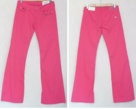 Pink Denim Jeans Low Waist Pants Wide 
