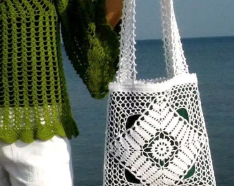 Crochet tote bag with lining Openwork lace handbag Purse bag for women