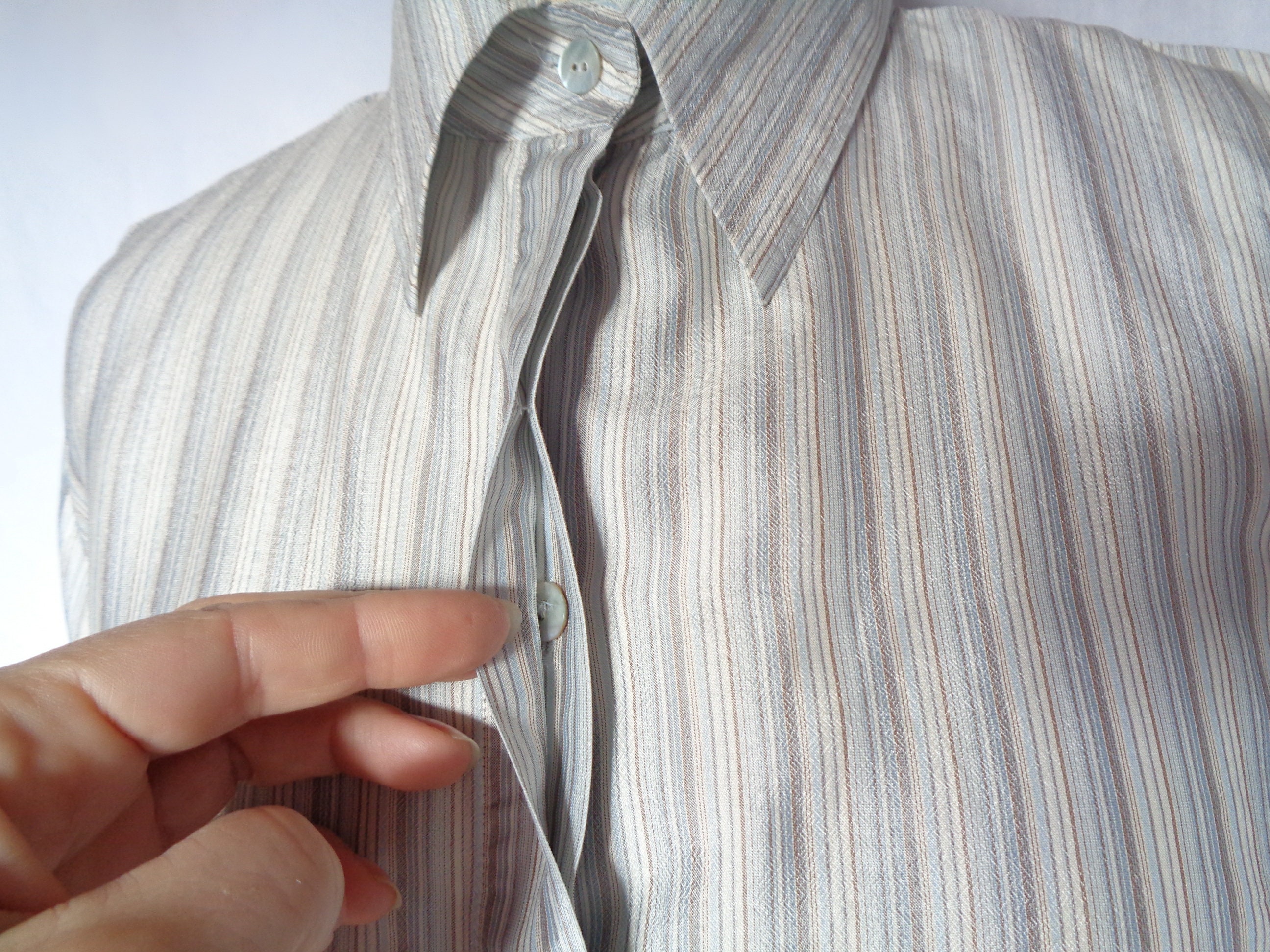 Striped Silk Blouse Button Down Shirt Silver Pinstripes Vintage ...