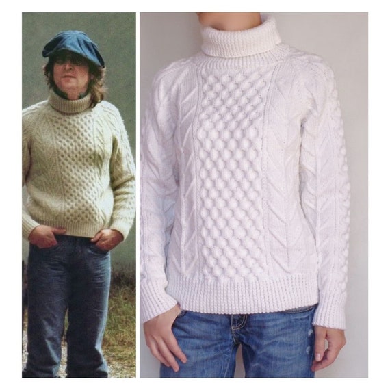 John Lennon Fisherman Sweater Turtleneck Mens Chunky Knit Raglan Aran  Honeycomb Designer Inspired Vintage 60s Small Size -  Canada