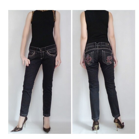 Rhinestone Crystal Low Rise Jeans 