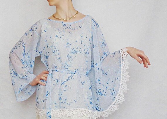 Vintage sheer blouse Batwing blouse Chiffon blouse