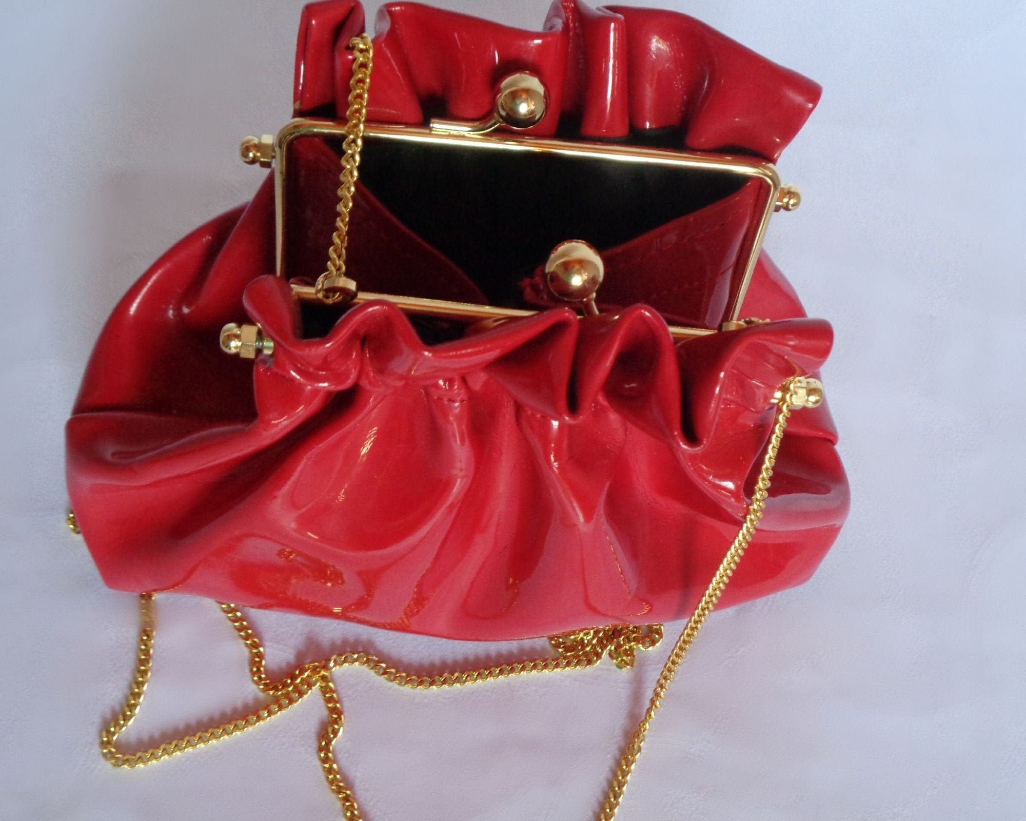 Vintage Red Patent Mini Kelly Bag Purse Bloomingdale's Preowned