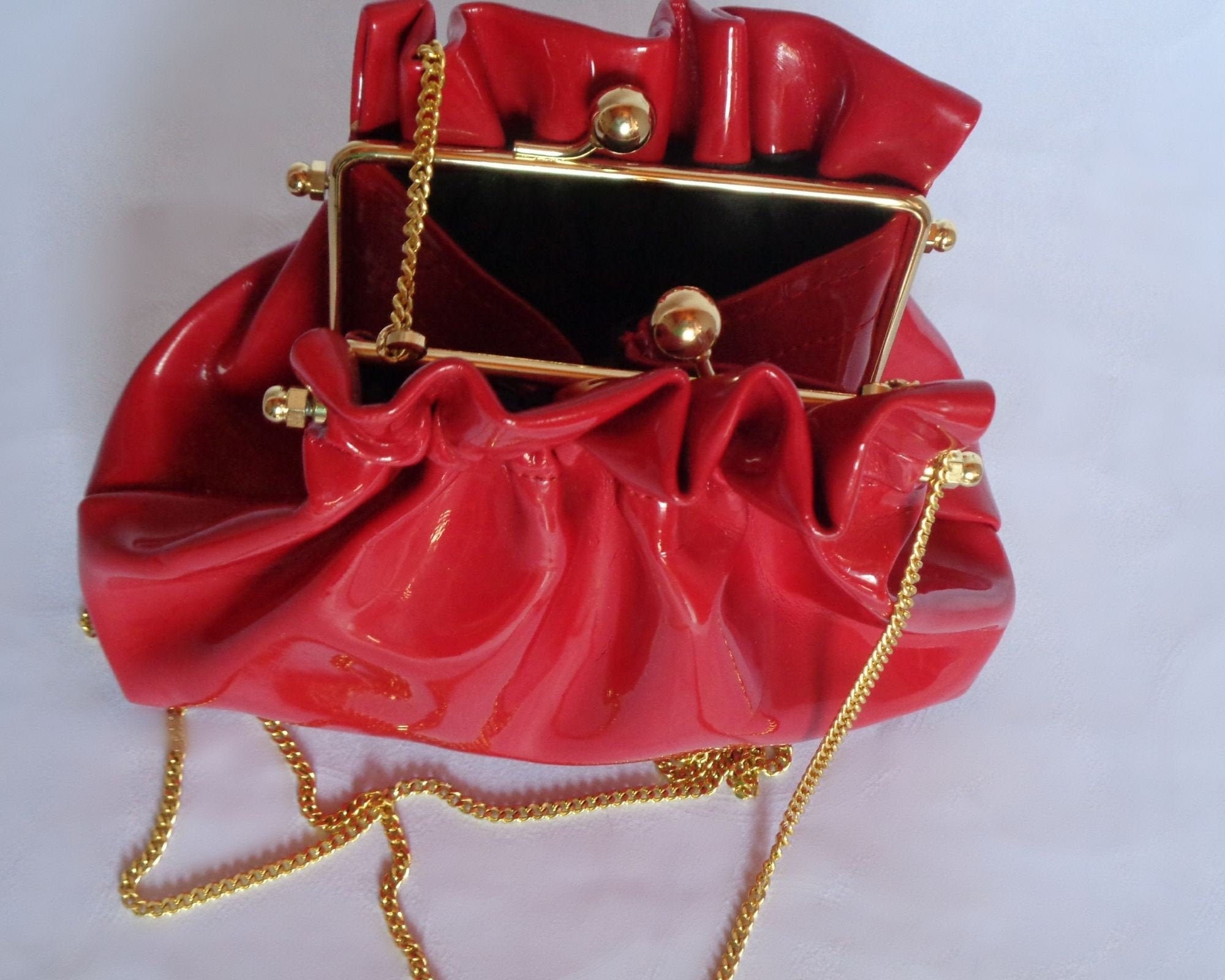 Red Leather Bag Prom Leather Crossbody Purse Vintage Bag Frame Etsy