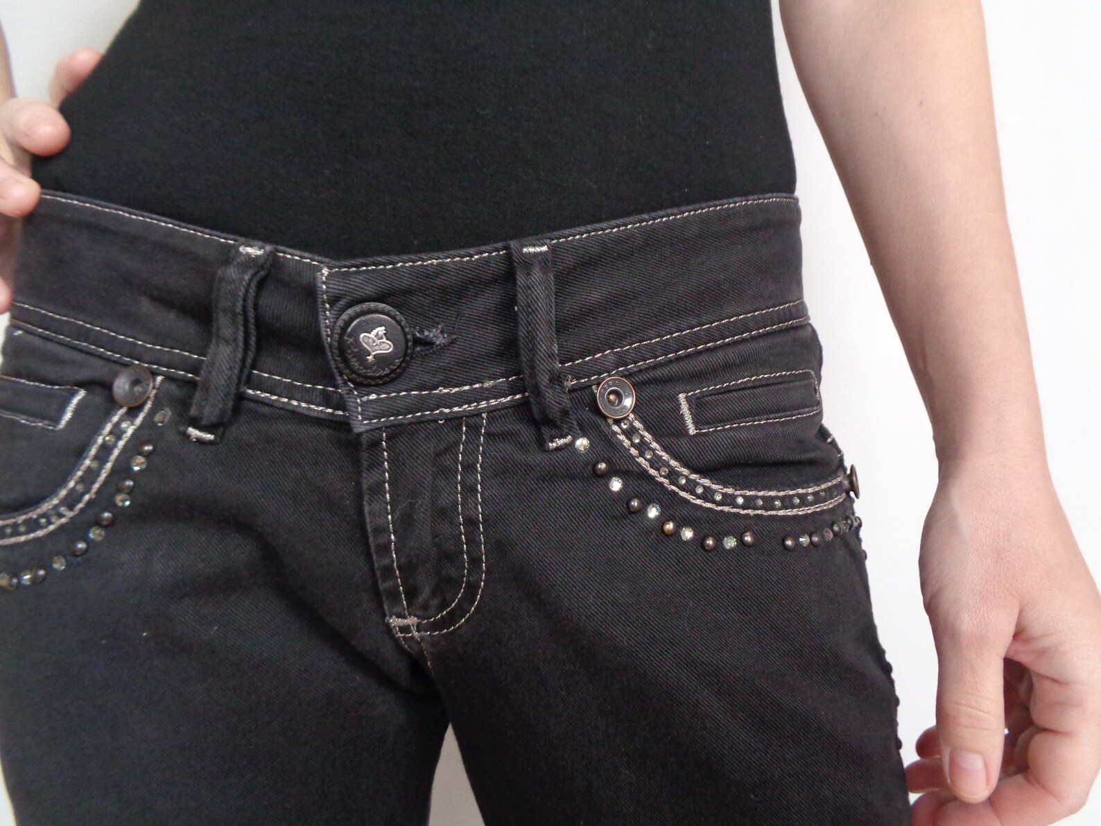 Rhinestone Crystal Low Rise Jeans Skinny Black Jeans - Etsy