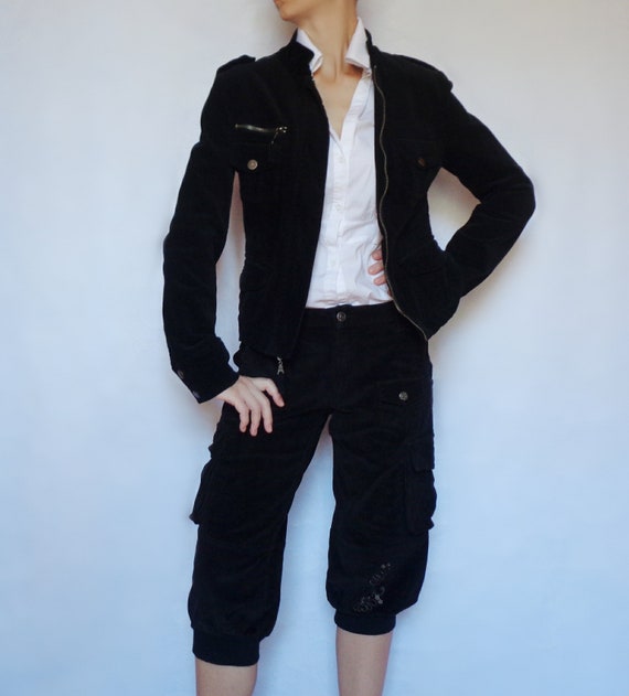 Women suit velvet Corduroy suit Black corduroy bla