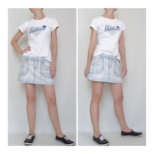 Wrangler skirt vintage Bleached Ripped Mini skirt Boro Sachiko stitch Reworked Size 27