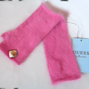 Angora barbiecore fingerless gloves pink Knit mittens Fluffy Soft Guess by Marciano Size 1