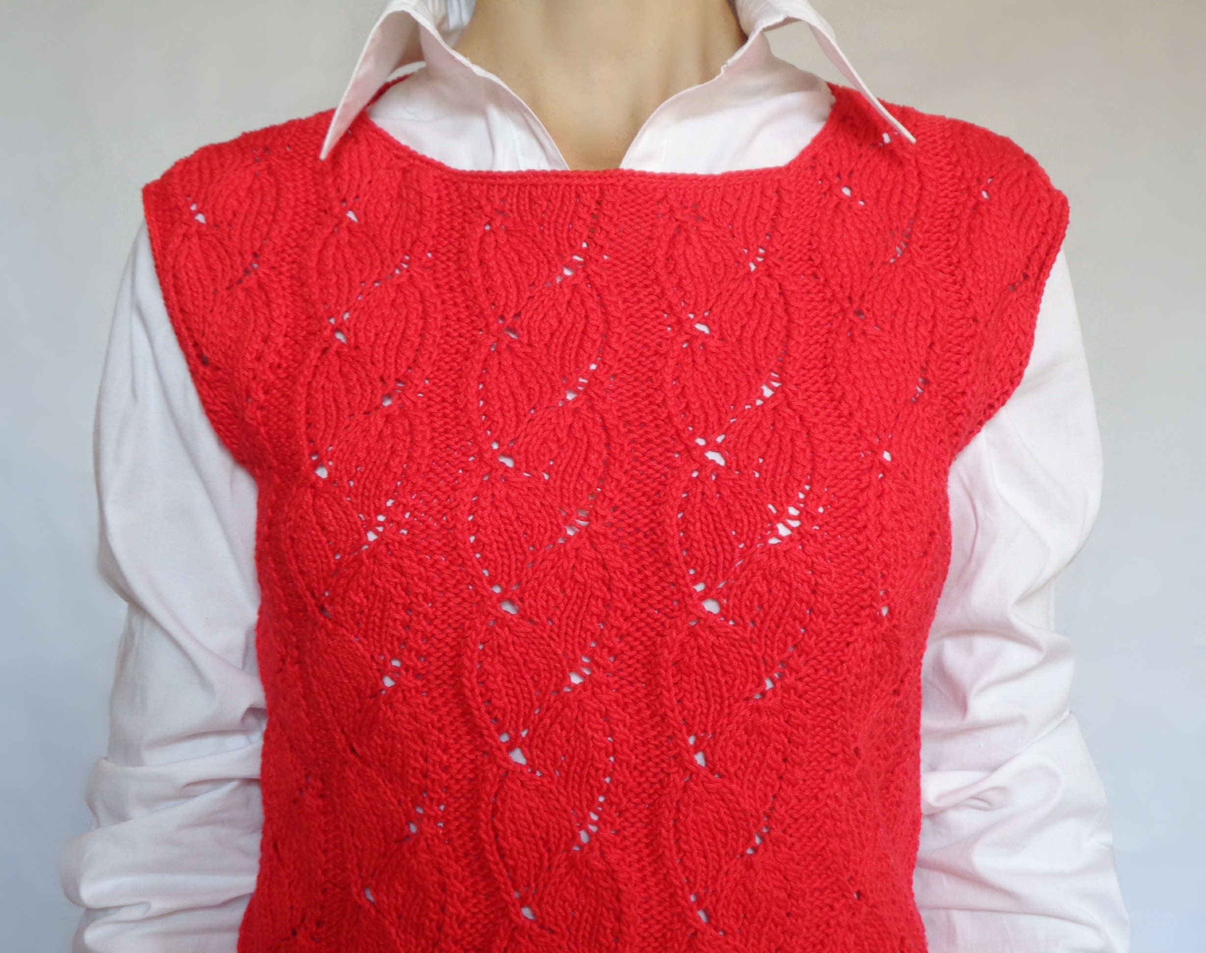 Red Sweater Vest Cable Knit Vest Sleeveless Sweater Cropped - Etsy