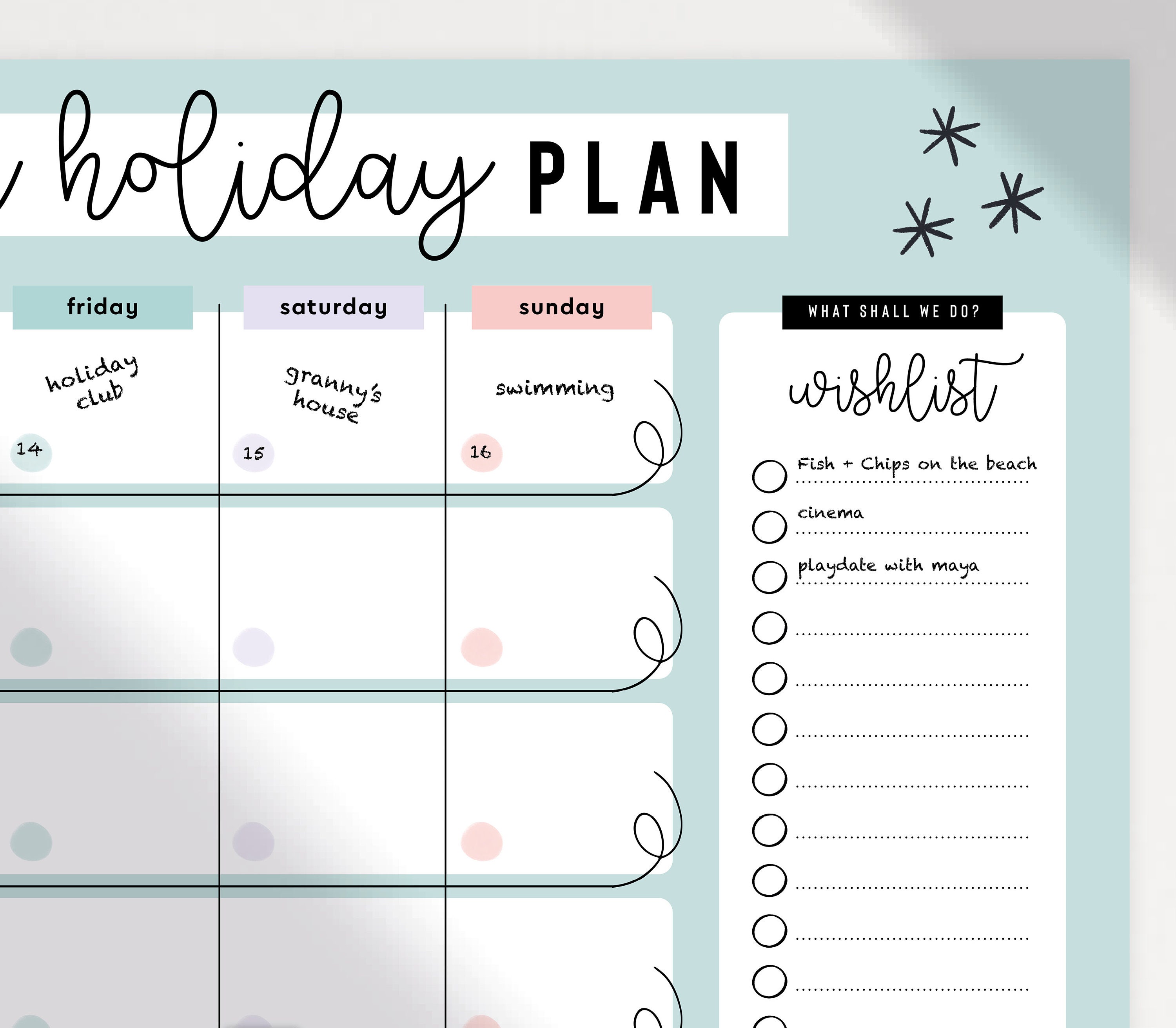 A4 Printable Summer Holiday Wall Planner in Pretty Pastel - Etsy