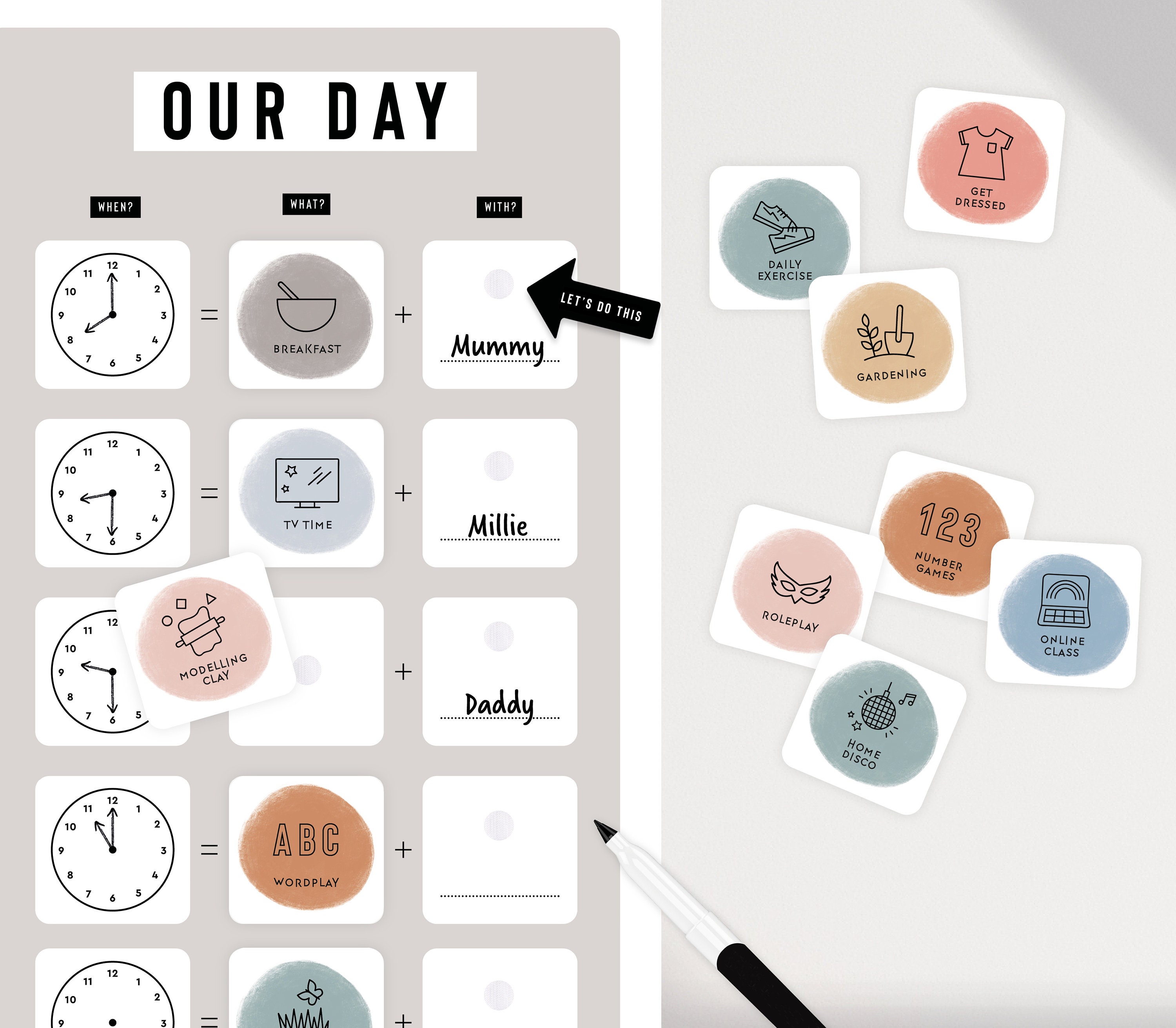 Visual schedule wall planner with clock for kids DIY Etsy