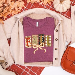 Fall patchwork letters tee | autumn plaid pumpkin bow design