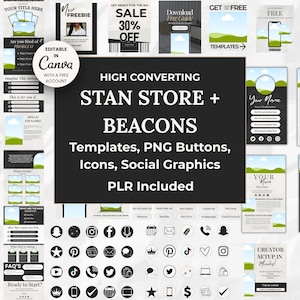 May include: A collection of digital marketing templates, PNG buttons, icons, and social graphics. The image includes various layouts with text like "Your Title Here", "New Freebie", and "Sale 30% Off". Social media icons and a "Freebie Inside" offer are also visible.