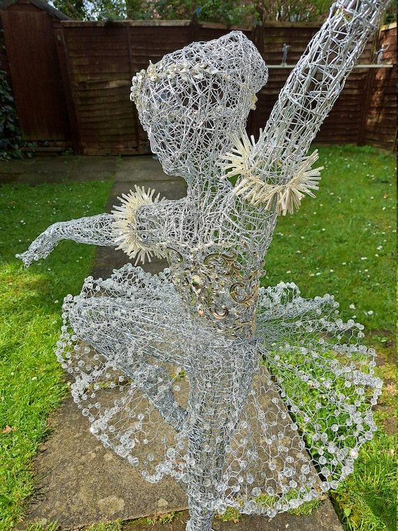 Sculpture From Wire, glowing Ballerina, Handmade Sculpture, Accessory for  Garden, Wire Sculpture, Crystals and Wire 