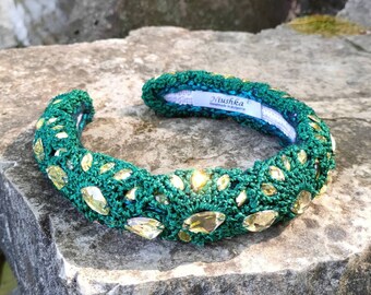 Designer Handmade Padded Headband, Emerald Green Headpiece