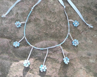 Macrame beaded necklace in baby blue color