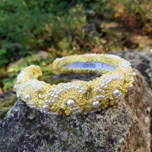 Designer Padded Headband in Yellow beaded with pearls image 1