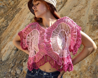 Frill- detail crochet crop top