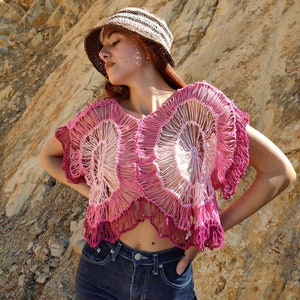 Frill- detail crochet crop top