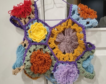 One of a kind chunky crochet flower vest