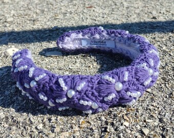 Designer Padded Pearl Headband in Purple