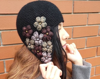 Designer ear warmer hat in black