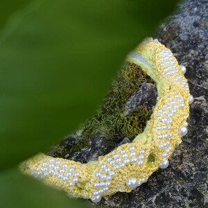 Designer Padded Headband in Yellow beaded with pearls image 7