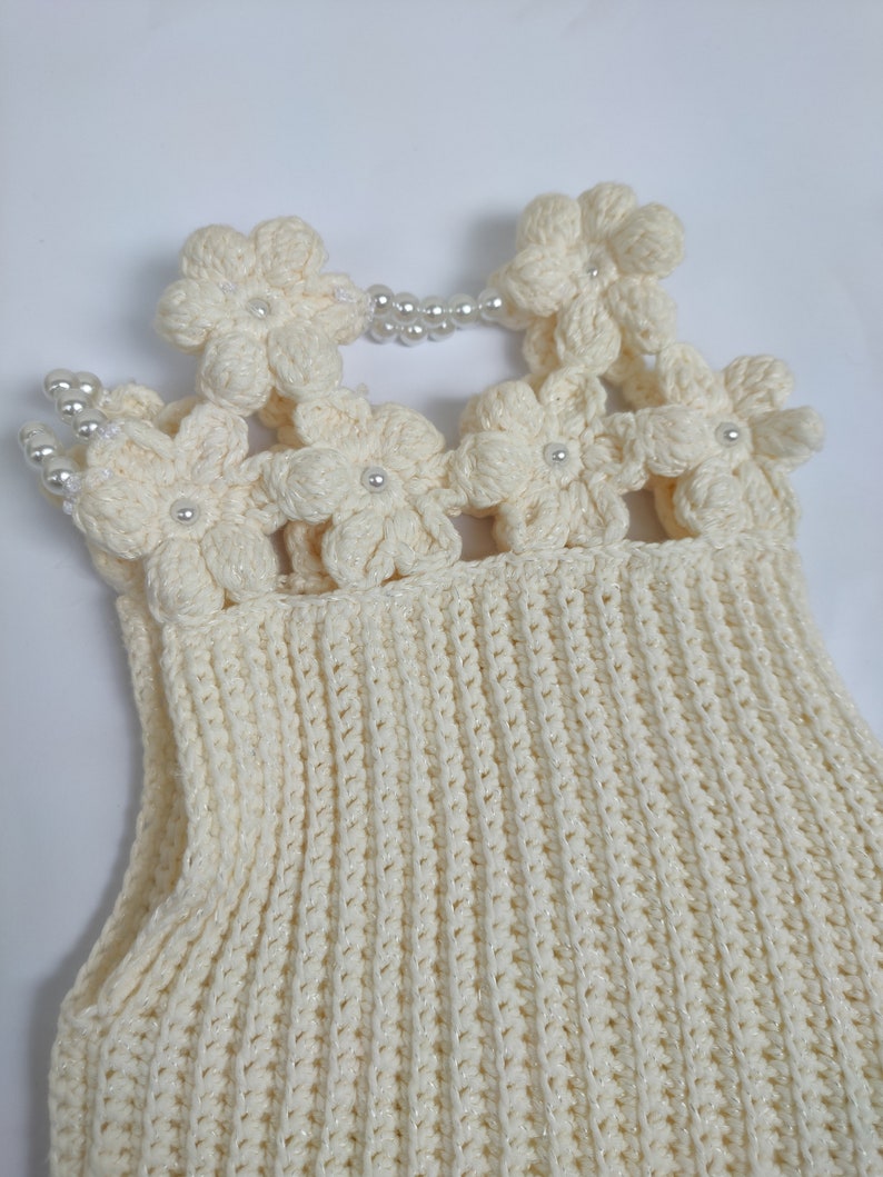 Designer crochet tank top, cotton top in white, beaded top image 7