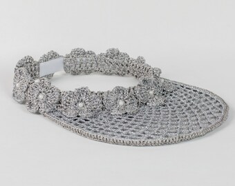 Designer handmade crochet sun cap in sparkling silver