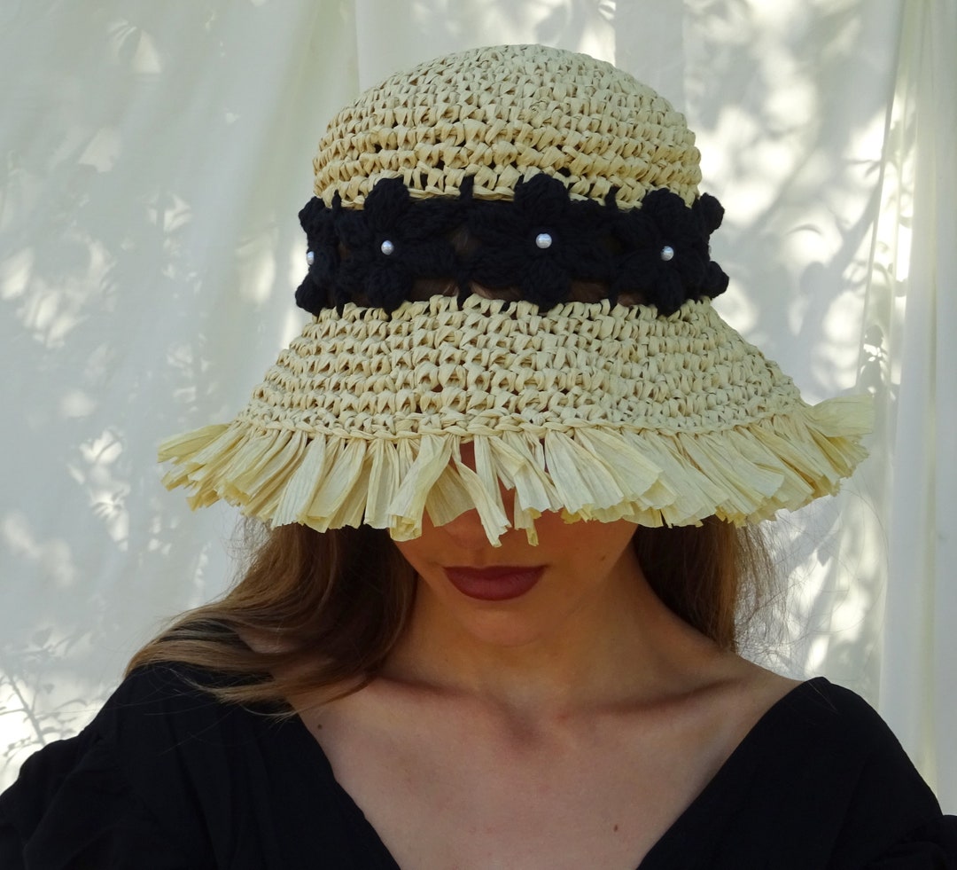 【RonRon】 RAFFIA CROCHET FLOPPY HAT Crochet floppy raffia sun hat (how to tie the band to a