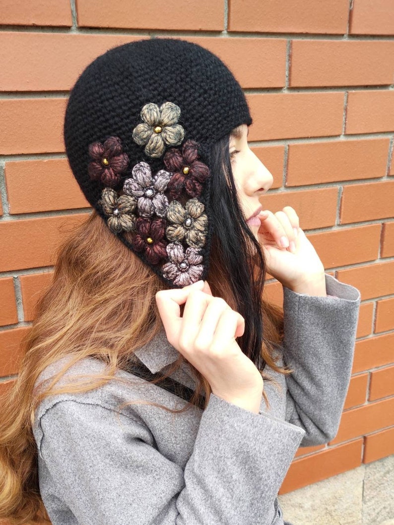 Designer ear warmer hat in black image 1