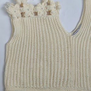 Designer crochet tank top, cotton top in white, beaded top image 8